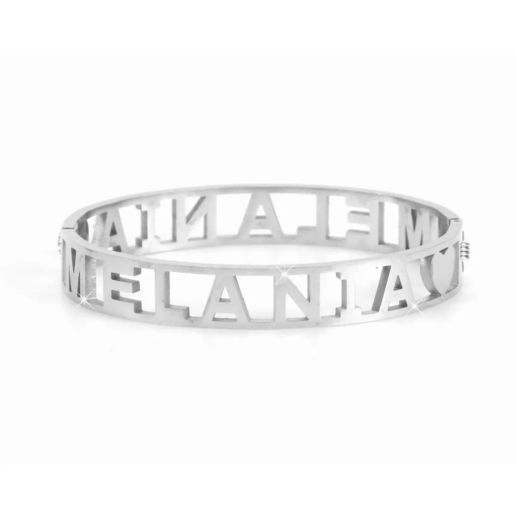Flowers Bracciale Rigido in Acciaio con Nome e Zirconi (Melania) - immagine 2