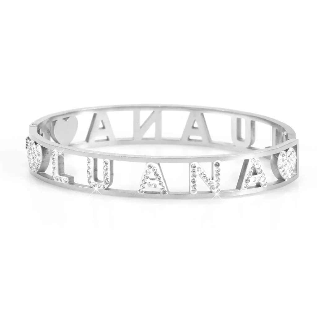 Flowers Bracciale Rigido in Acciaio con Nome Luana e Zirconi - immagine 1