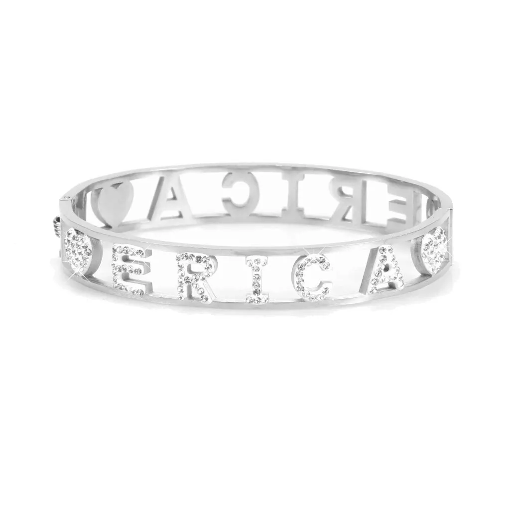 Flowers Bracciale Rigido in Acciaio con Nome Erica e Zirconi - immagine 1
