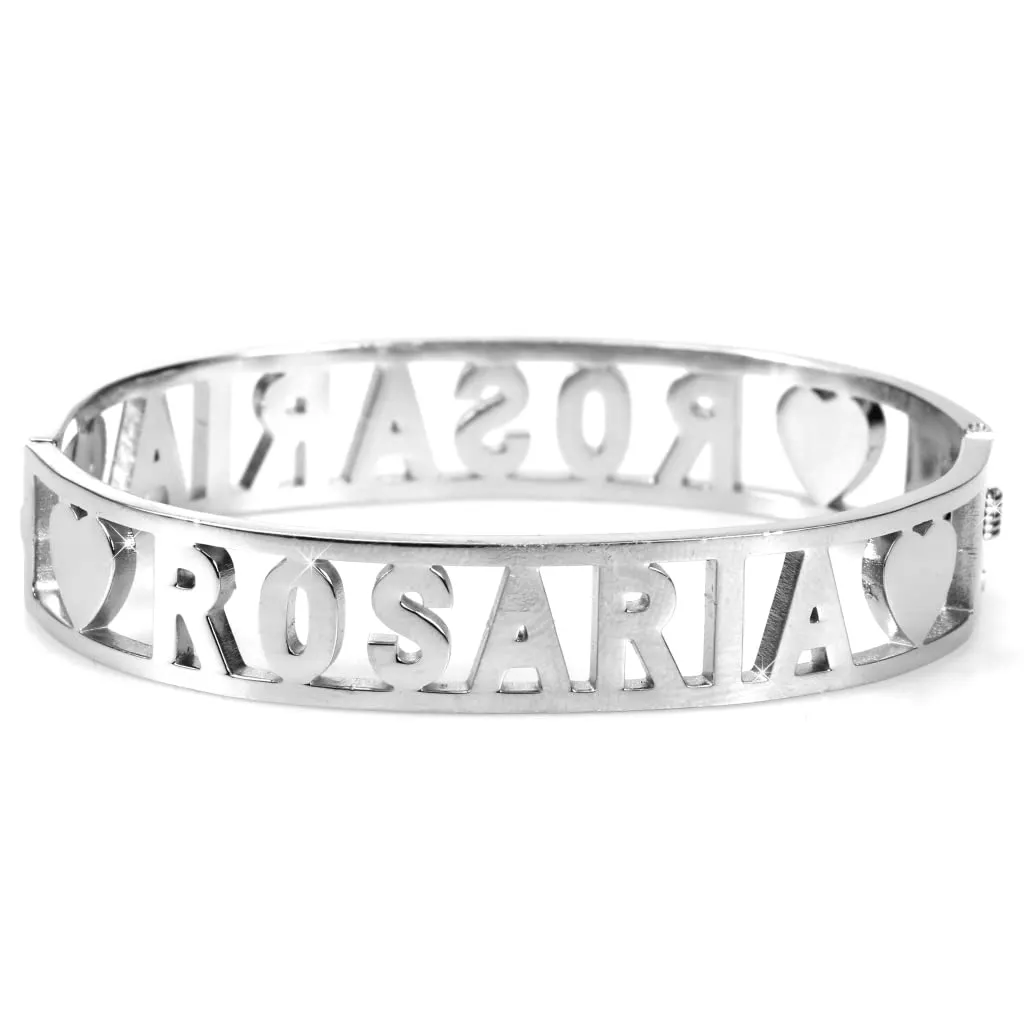 Flowers Bracciale Rigido in Acciaio con Nome Rosaria e Zirconi - immagine 2