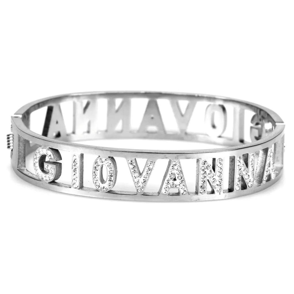 Flowers Bracciale Rigido in Acciaio con Nome Giovanna e Zirconcini - immagine 1