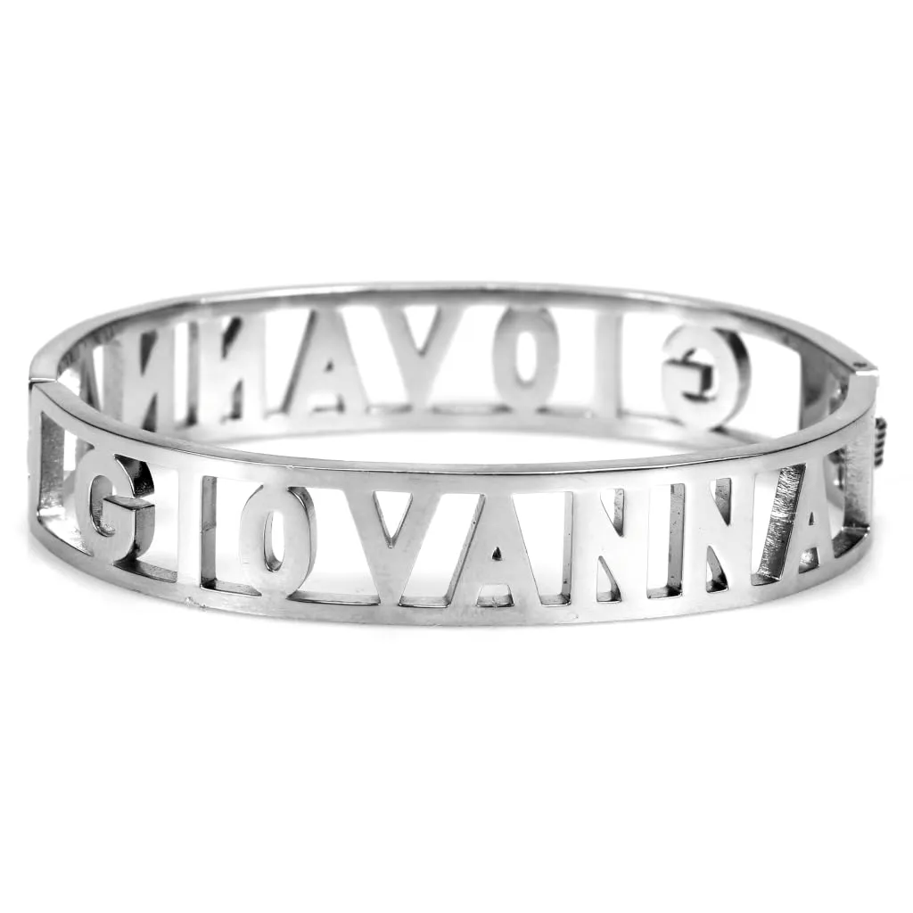 Flowers Bracciale Rigido in Acciaio con Nome Giovanna e Zirconcini - immagine 2