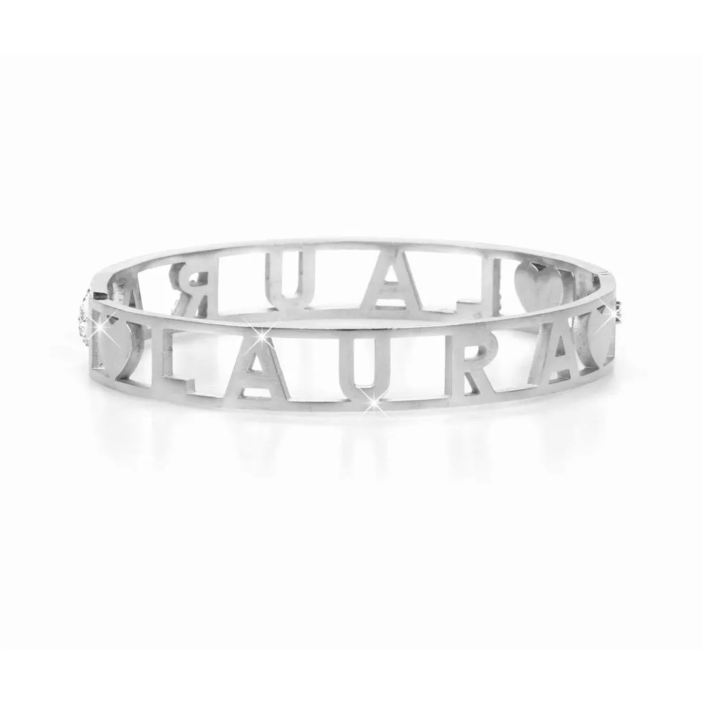Flowers Bracciale Rigido in Acciaio con Nome Laura e Zirconcini - immagine 2