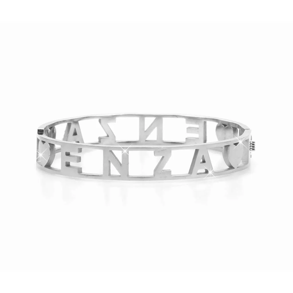 Flowers Bracciale Rigido in Acciaio con Nome Enza e Zirconi - immagine 2