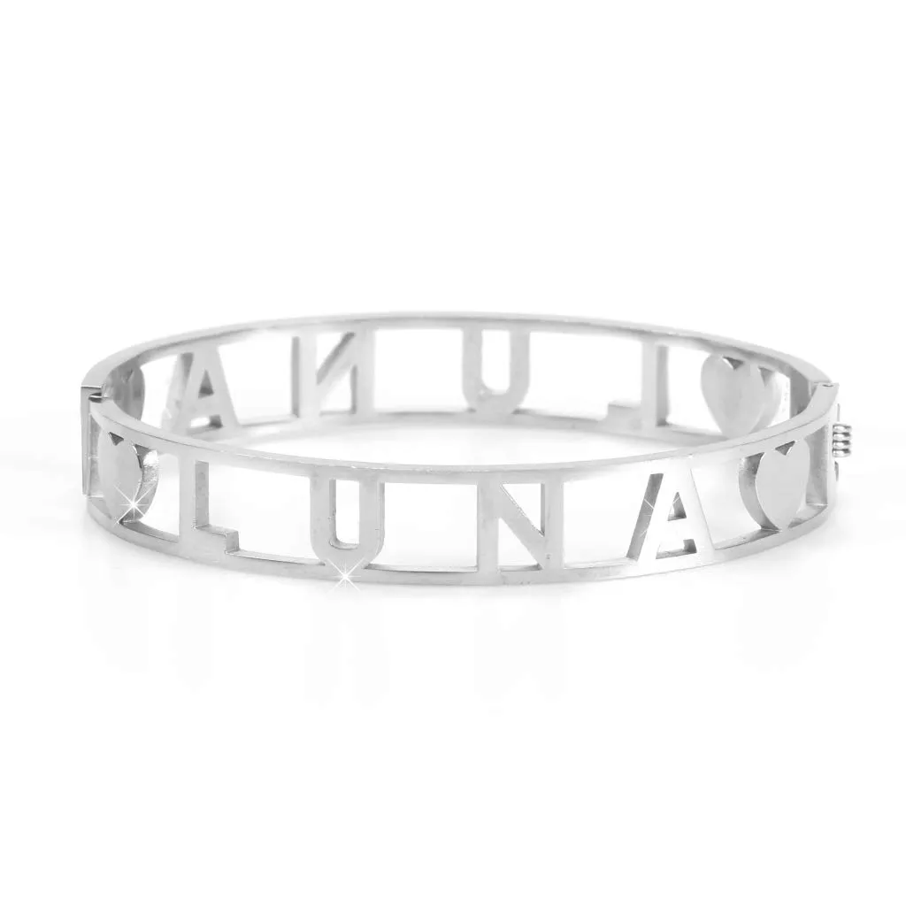 Flowers Bracciale Rigido in Acciaio con Nome e Zirconi Luna - immagine 2