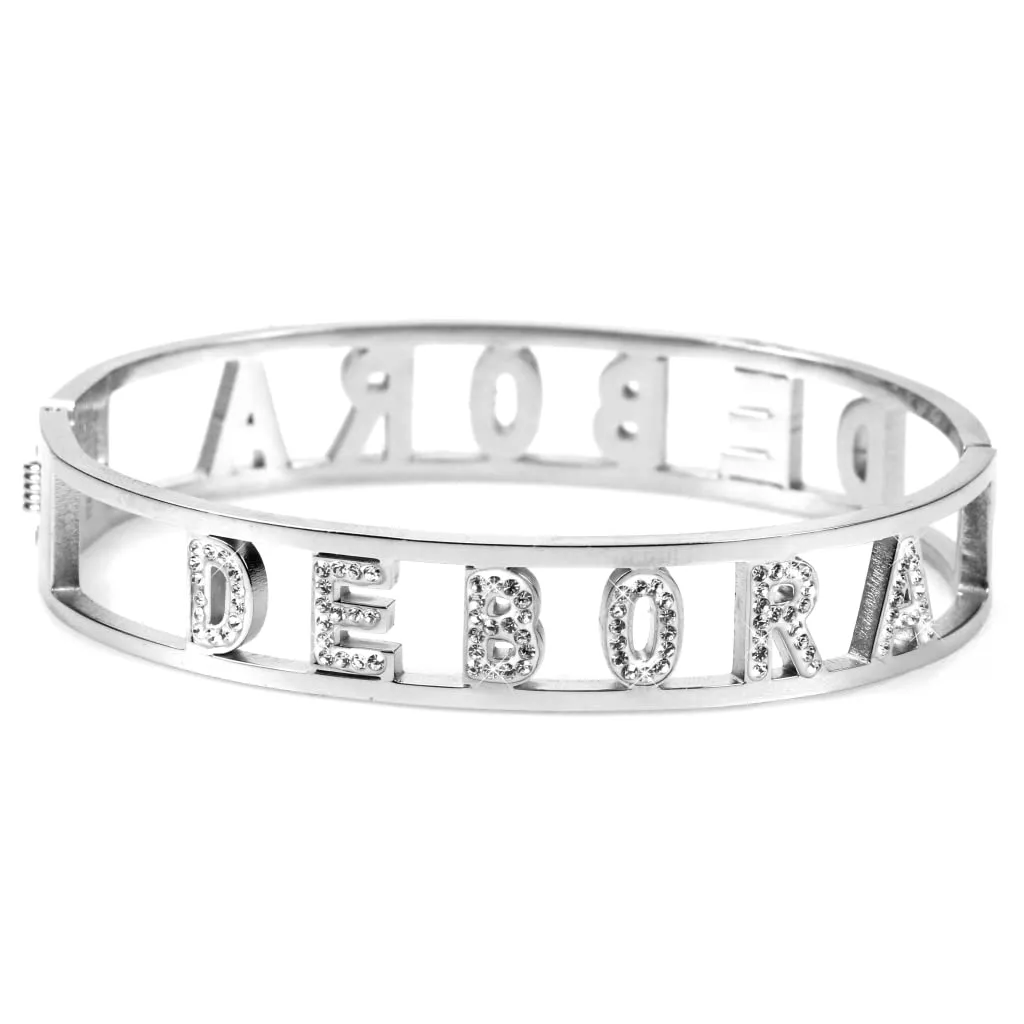 Flowers Bracciale Rigido in Acciaio con Nome Debora e Zirconcini - immagine 1
