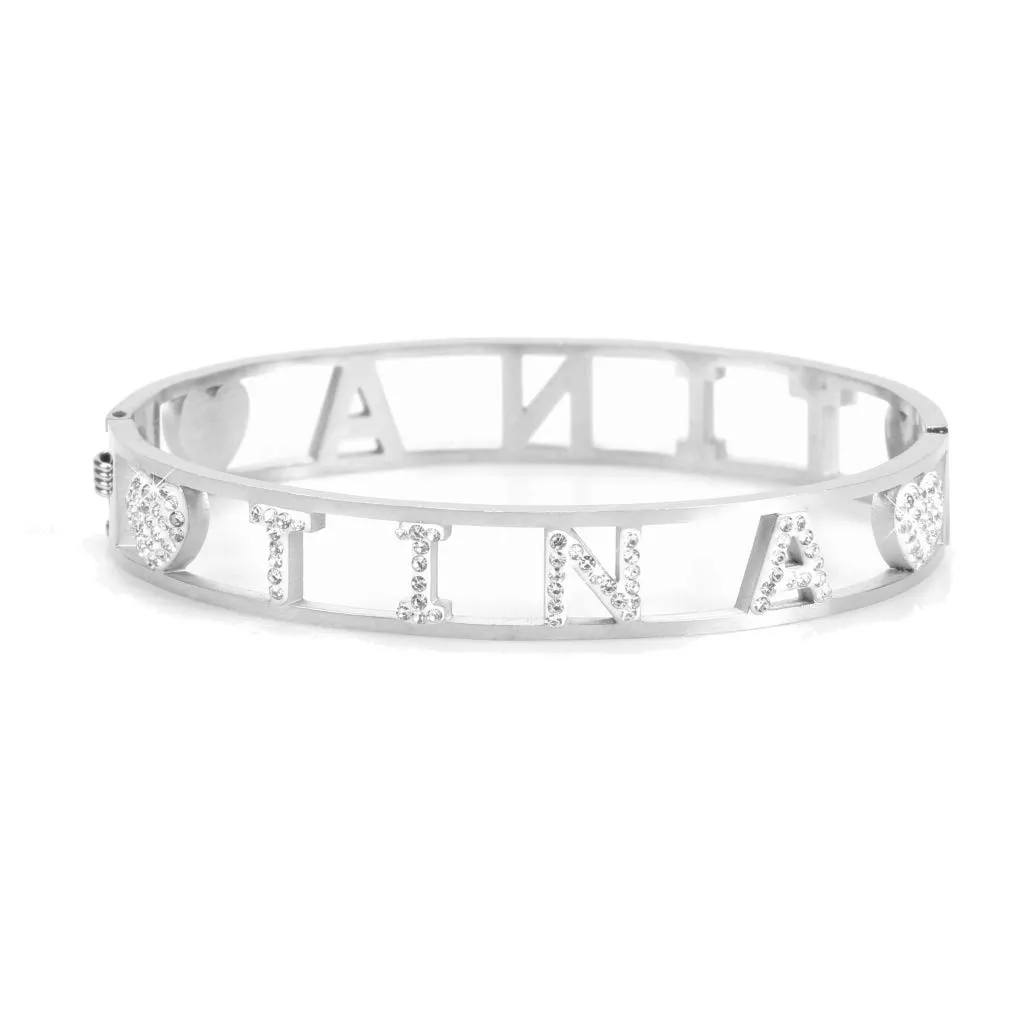 Flowers Bracciale Rigido in Acciaio con Nome Tina e Zirconi - immagine 1