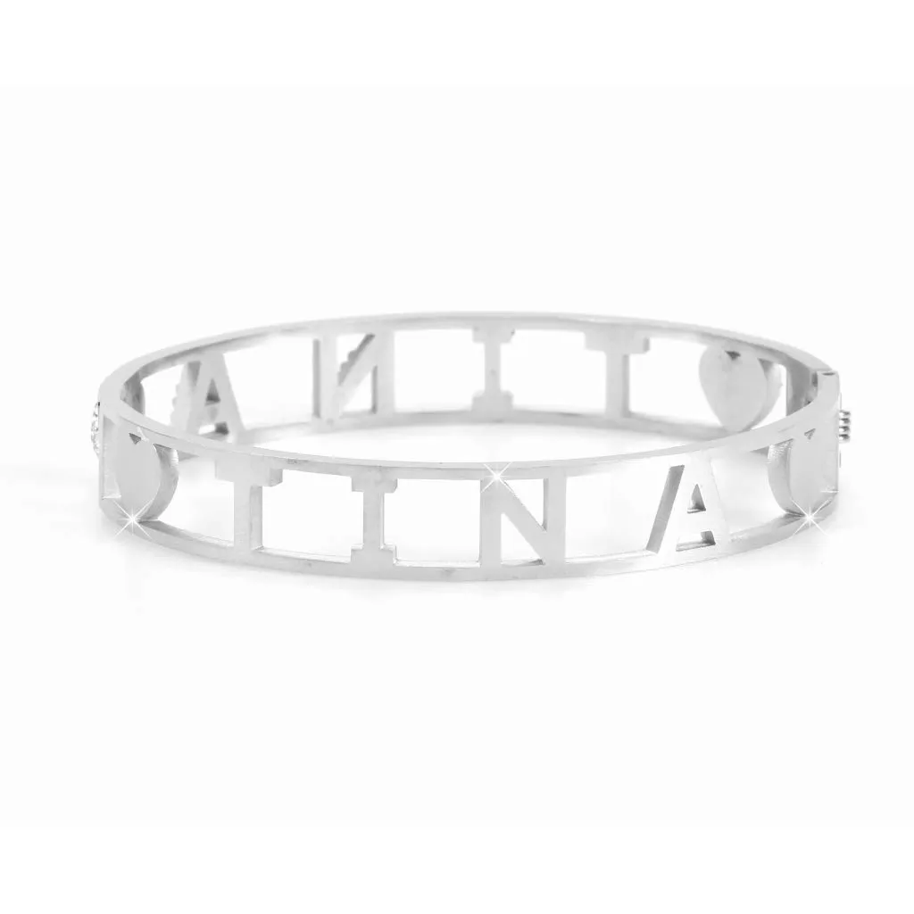 Flowers Bracciale Rigido in Acciaio con Nome Tina e Zirconi - immagine 2