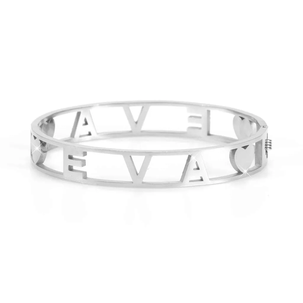 Flowers Bracciale Rigido in Acciaio con Nome Eva e Zirconi Argento - immagine 2