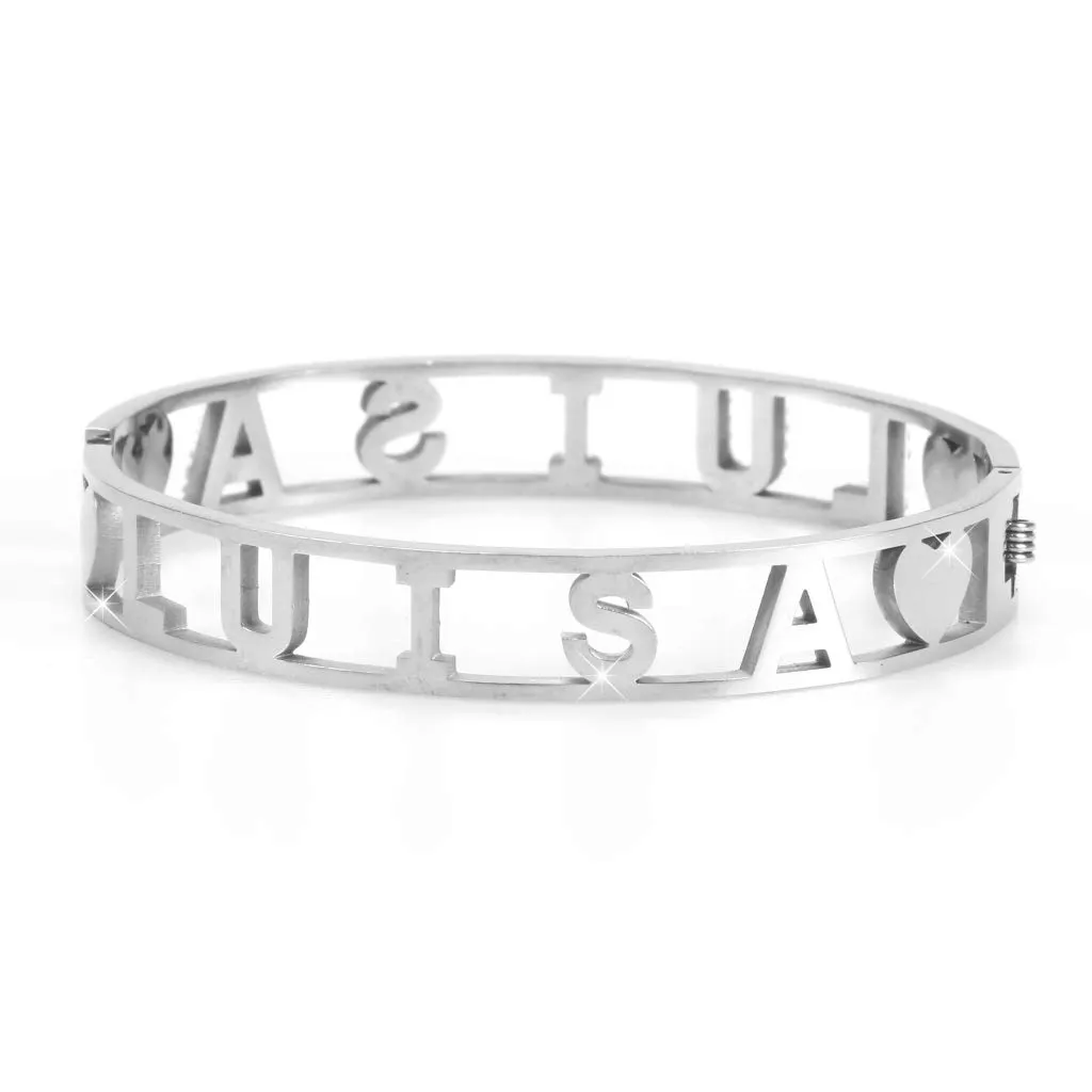 Flowers Bracciale Rigido in Acciaio con Nome Luisa e Zirconi - immagine 2