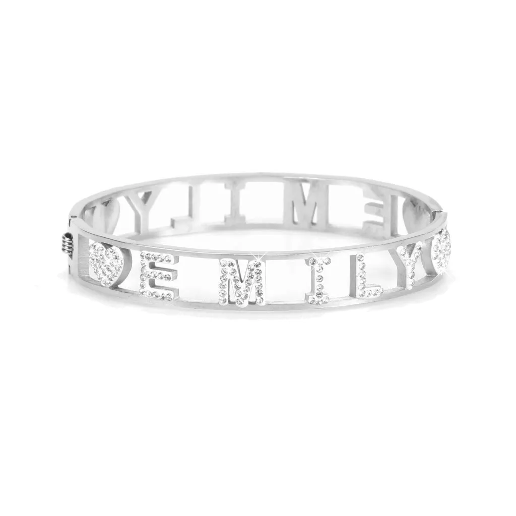 Flowers Bracciale Rigido in Acciaio con Nome Emily e Zirconi - immagine 1