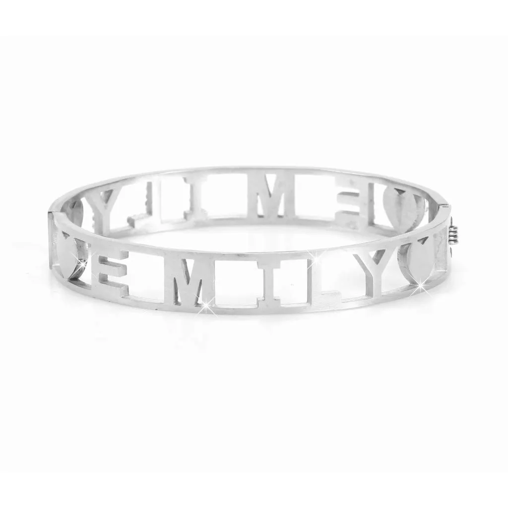 Flowers Bracciale Rigido in Acciaio con Nome Emily e Zirconi - immagine 2