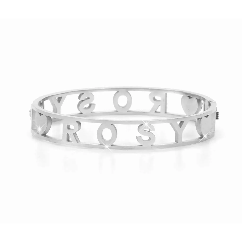 Flowers Bracciale Rigido in Acciaio con Nome e Zirconi (Rosy) - immagine 2