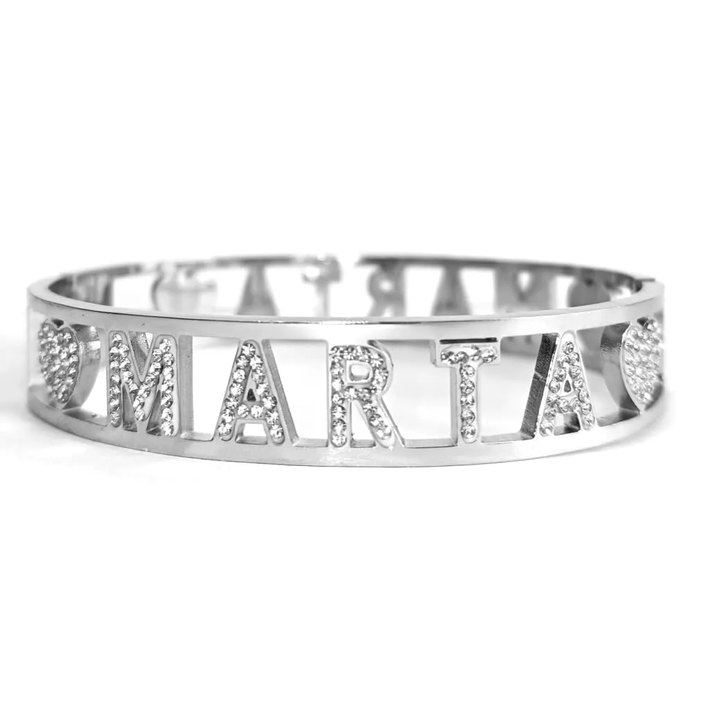 Flowers Bracciale Rigido in Acciaio con Nome Marta e Zirconi - immagine 1