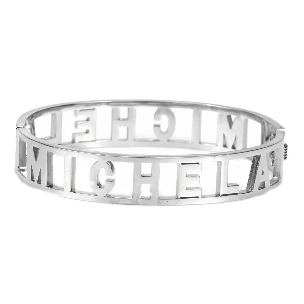 Flowers Bracciale Rigido in Acciaio con Nome Michela e Zirconi - immagine 2