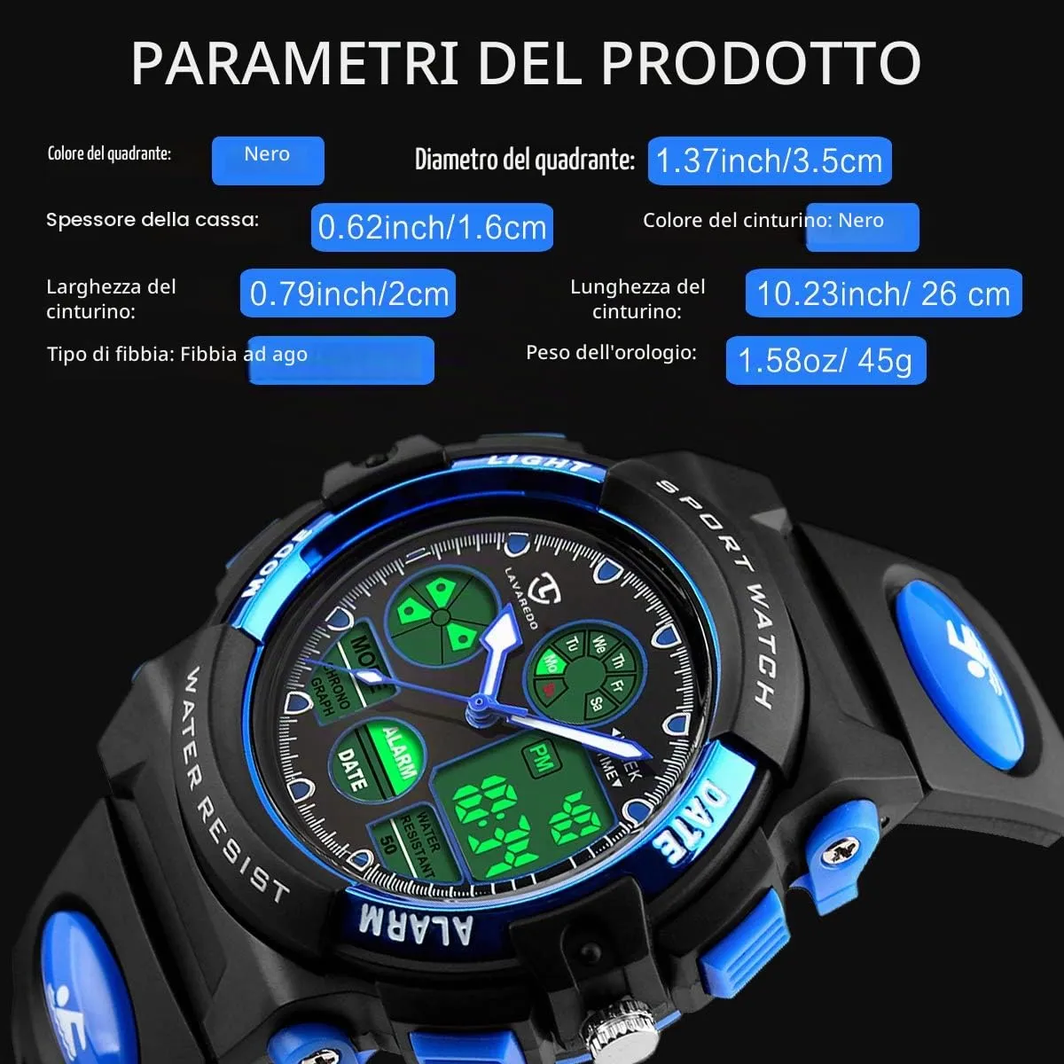 aswan watch Orologio Digitale Multifunzione per Bambini Impermeabile con Luce LED - immagine 2