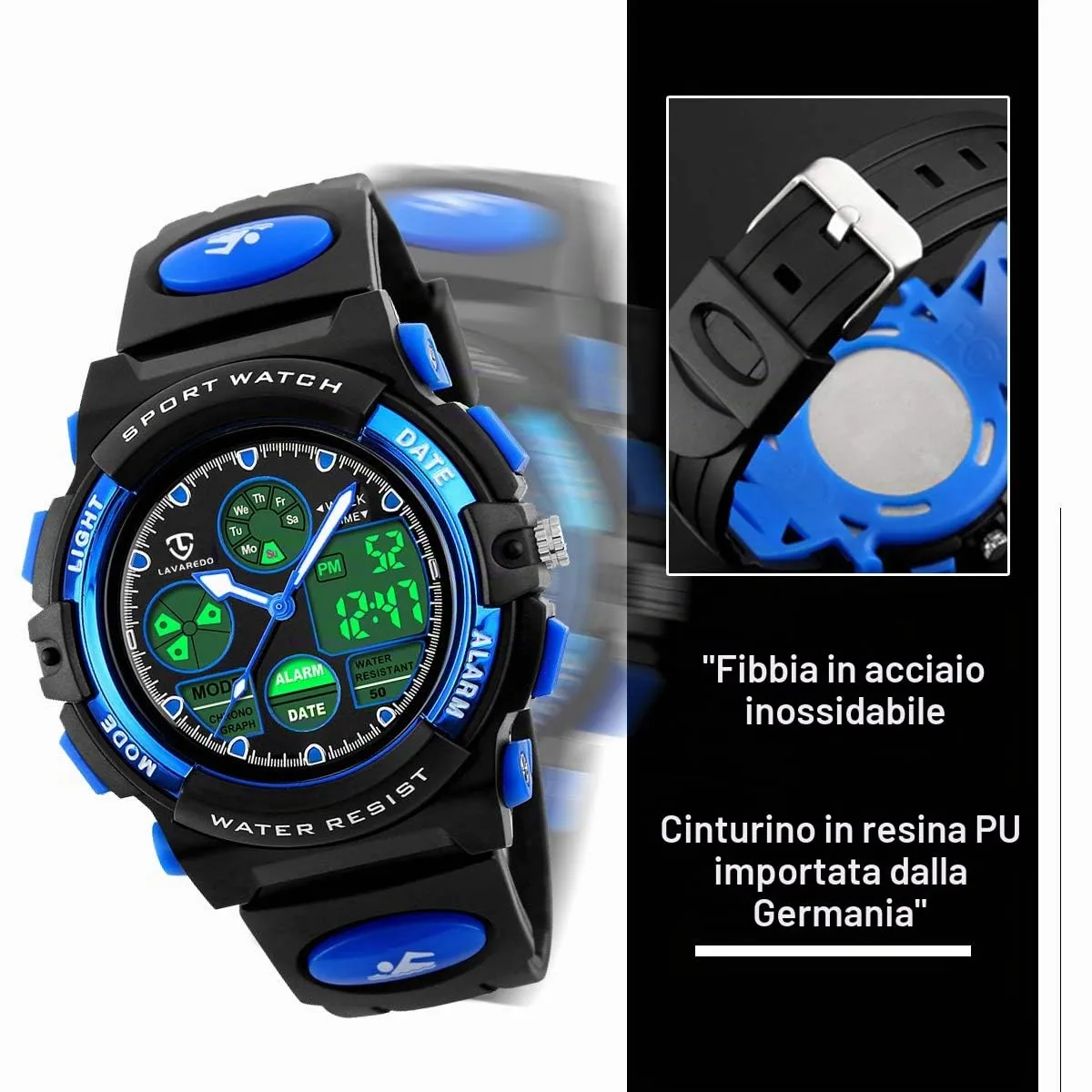 aswan watch Orologio Digitale Multifunzione per Bambini Impermeabile con Luce LED - immagine 3
