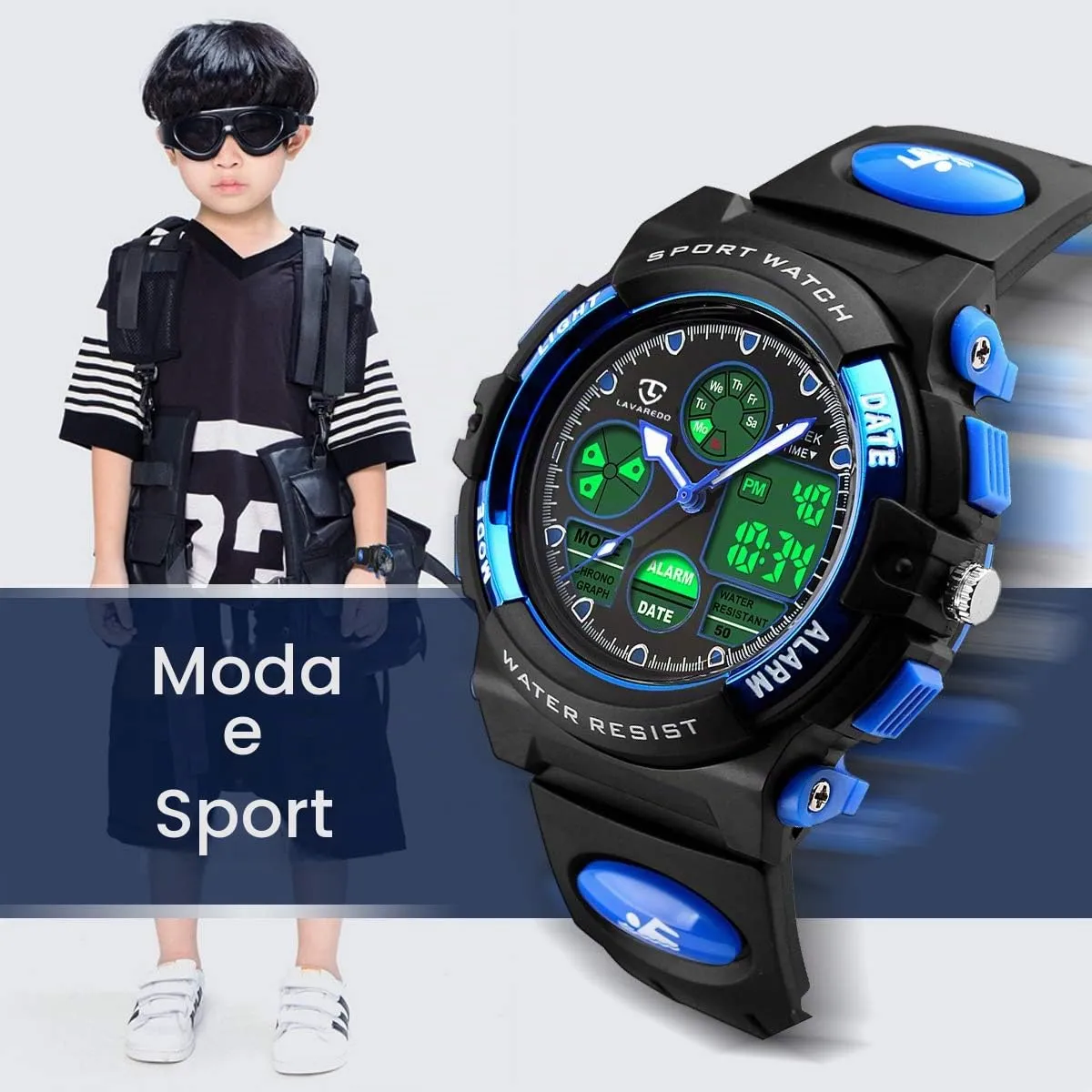 aswan watch Orologio Digitale Multifunzione per Bambini Impermeabile con Luce LED - immagine 5