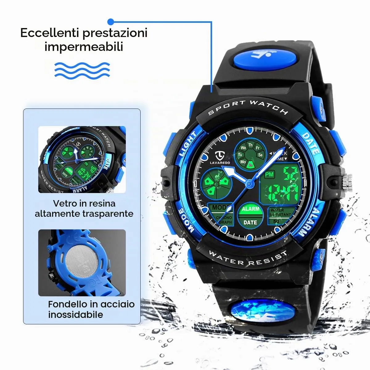 aswan watch Orologio Digitale Multifunzione per Bambini Impermeabile con Luce LED - immagine 6