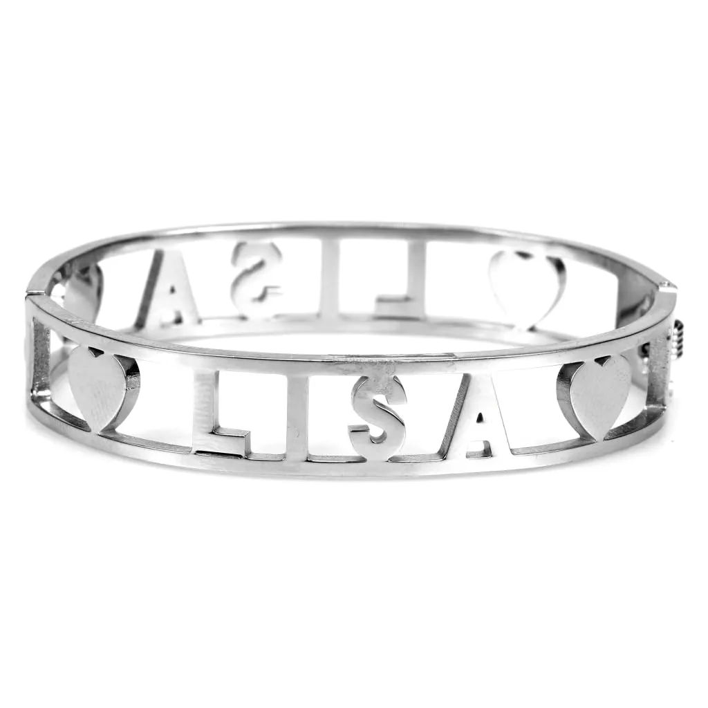 Flowers Bracciale Rigido in Acciaio con Nome Lisa e Zirconi - immagine 2