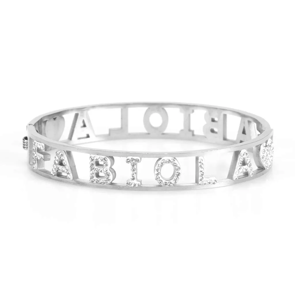 Flowers Bracciale Rigido in Acciaio con Nome Fabiola e Zirconi - immagine 1