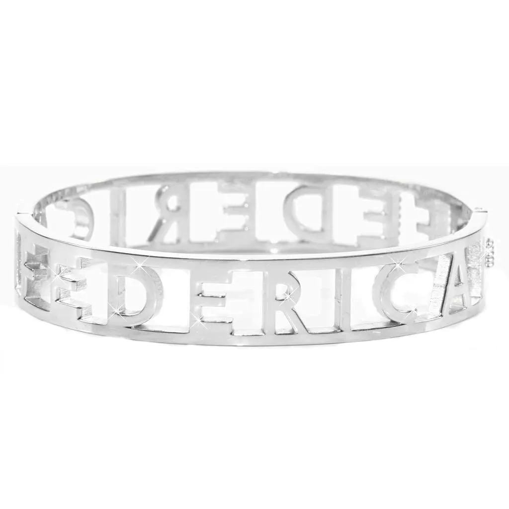 Flowers Bracciale Rigido in Acciaio con Nome Federica e Zirconi, Chiusura a Molla - immagine 2