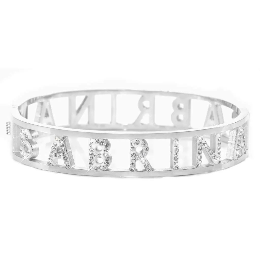 Flowers Bracciale Rigido in Acciaio con Nome e Zirconi Sabrina - Argento - immagine 1