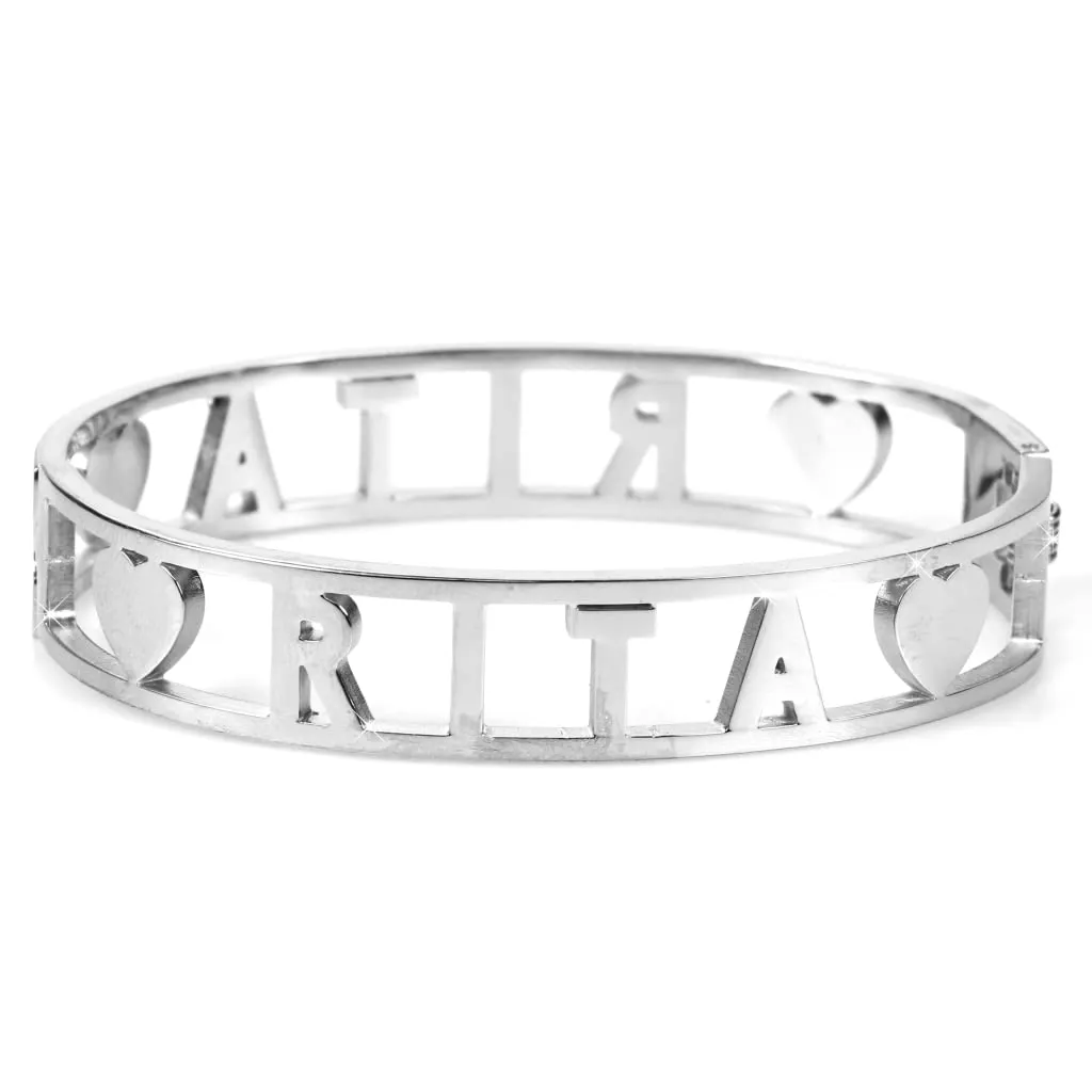 Flowers Bracciale Rigido in Acciaio con Nome Rita e Zirconi, Chiusura a molla - immagine 2