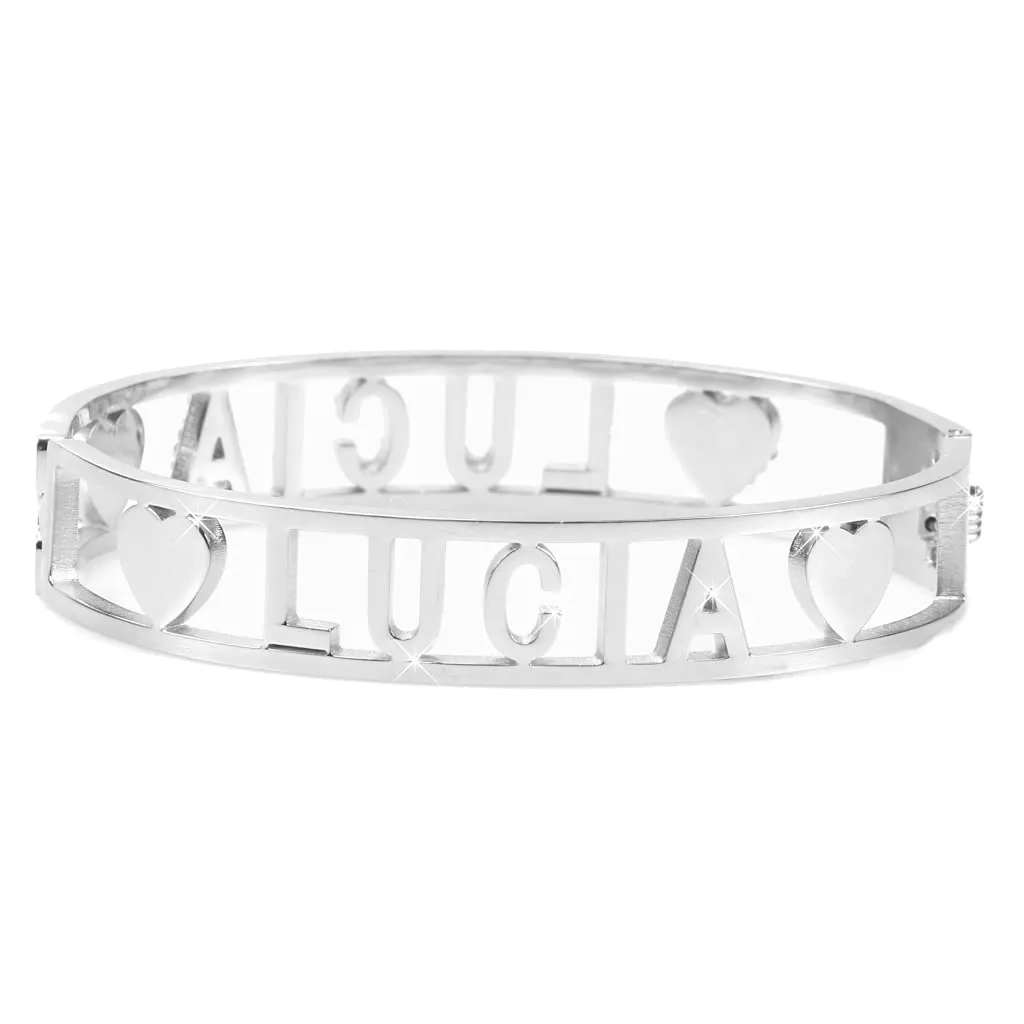 Flowers Bracciale Rigido in Acciaio con Nome Lucia e Zirconi, Chiusura a Molla - immagine 2