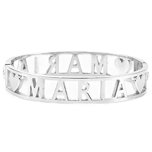 Flowers Bracciale Rigido in Acciaio con Nome e Zirconi Maria - immagine 2