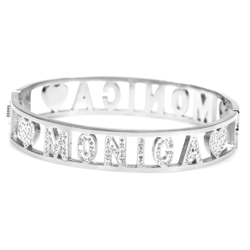 Flowers Bracciale Rigido in Acciaio con Nome e Zirconi Monica 2 - immagine 1