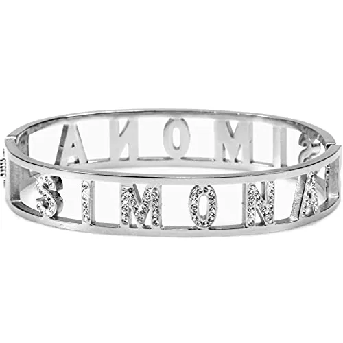 Flowers Bracciale Rigido in Acciaio con Nome e Zirconi Simona 2 - immagine 1