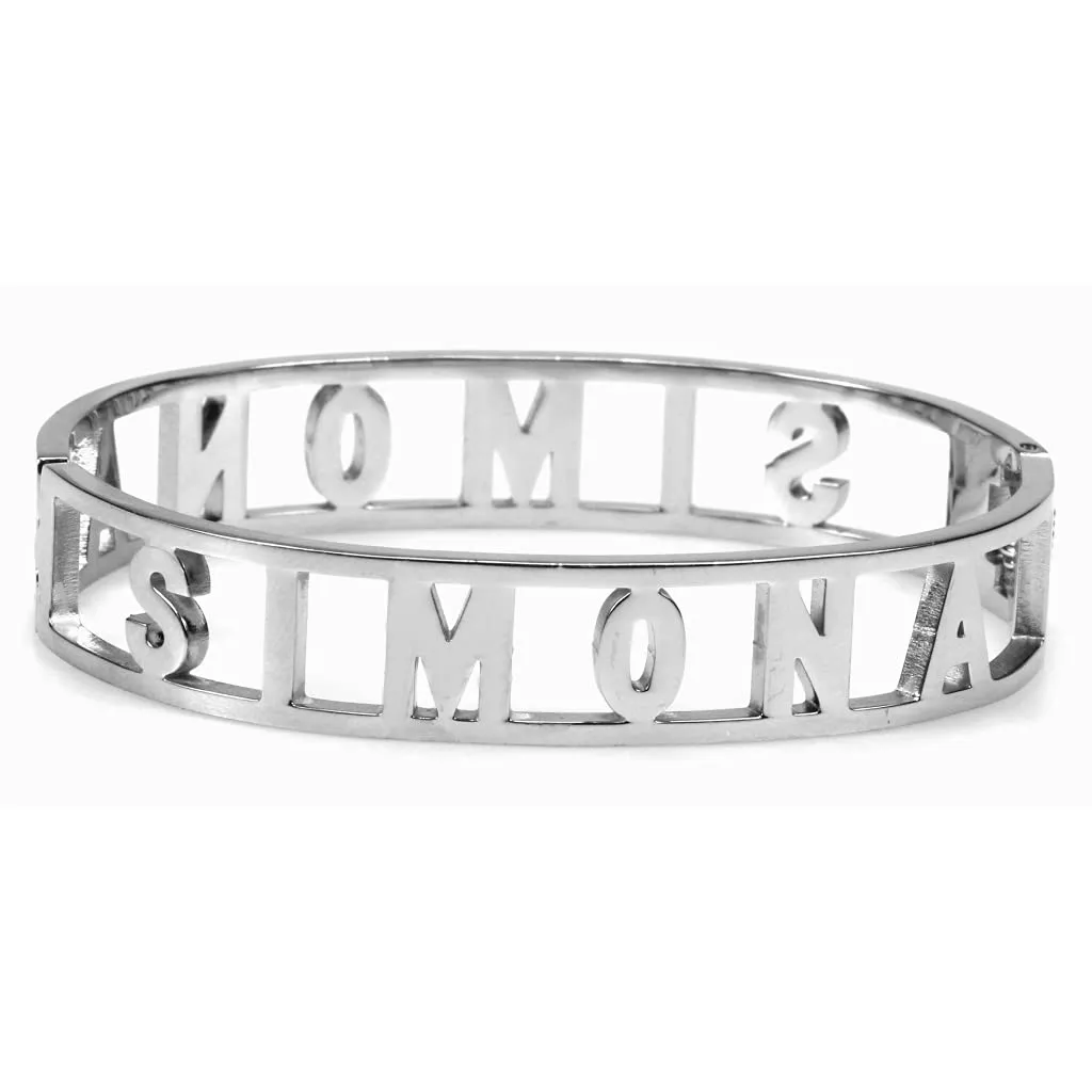 Flowers Bracciale Rigido in Acciaio con Nome e Zirconi Simona 2 - immagine 2