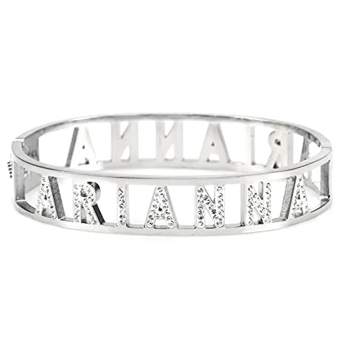 Flowers Bracciale Rigido in Acciaio con Nome e Zirconi (Arianna 2) - immagine 1