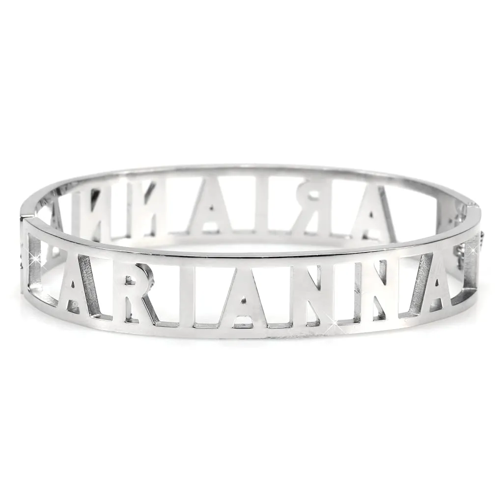 Flowers Bracciale Rigido in Acciaio con Nome e Zirconi (Arianna 2) - immagine 2