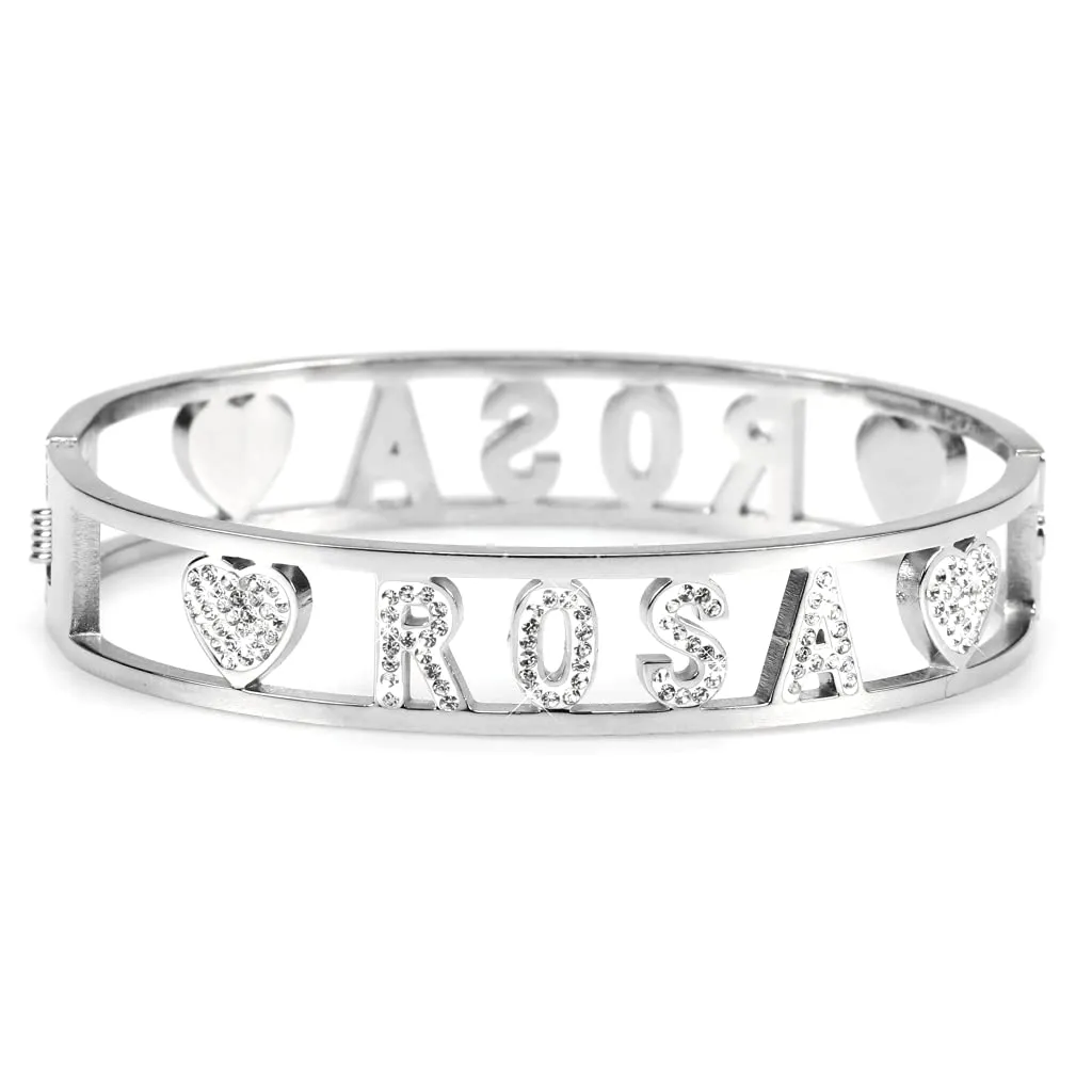Flowers Bracciale Rigido in Acciaio con Nome e Zirconi, Donna, Rosa 2 - immagine 1