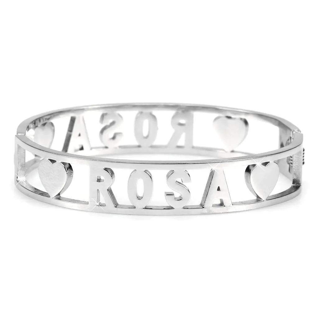 Flowers Bracciale Rigido in Acciaio con Nome e Zirconi, Donna, Rosa 2 - immagine 2