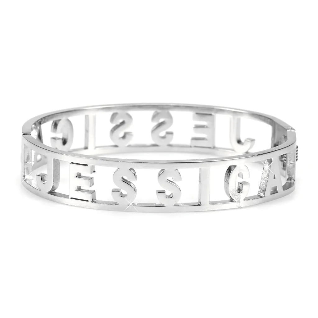 Flowers Bracciale Rigido in Acciaio con Nome e Zirconi, Modello Jessica 2 - immagine 2