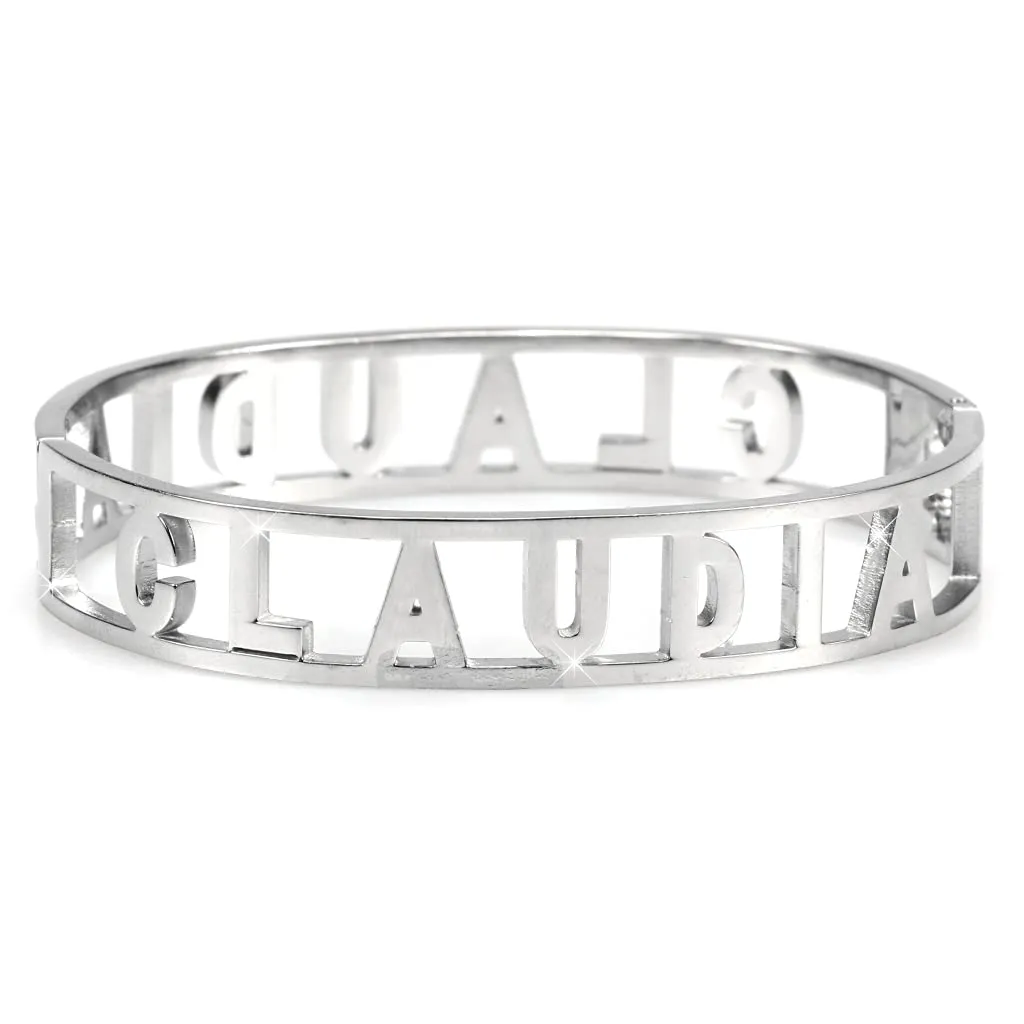 Flowers Bracciale Rigido in Acciaio con Zirconi e Nome Claudia 2 - immagine 2