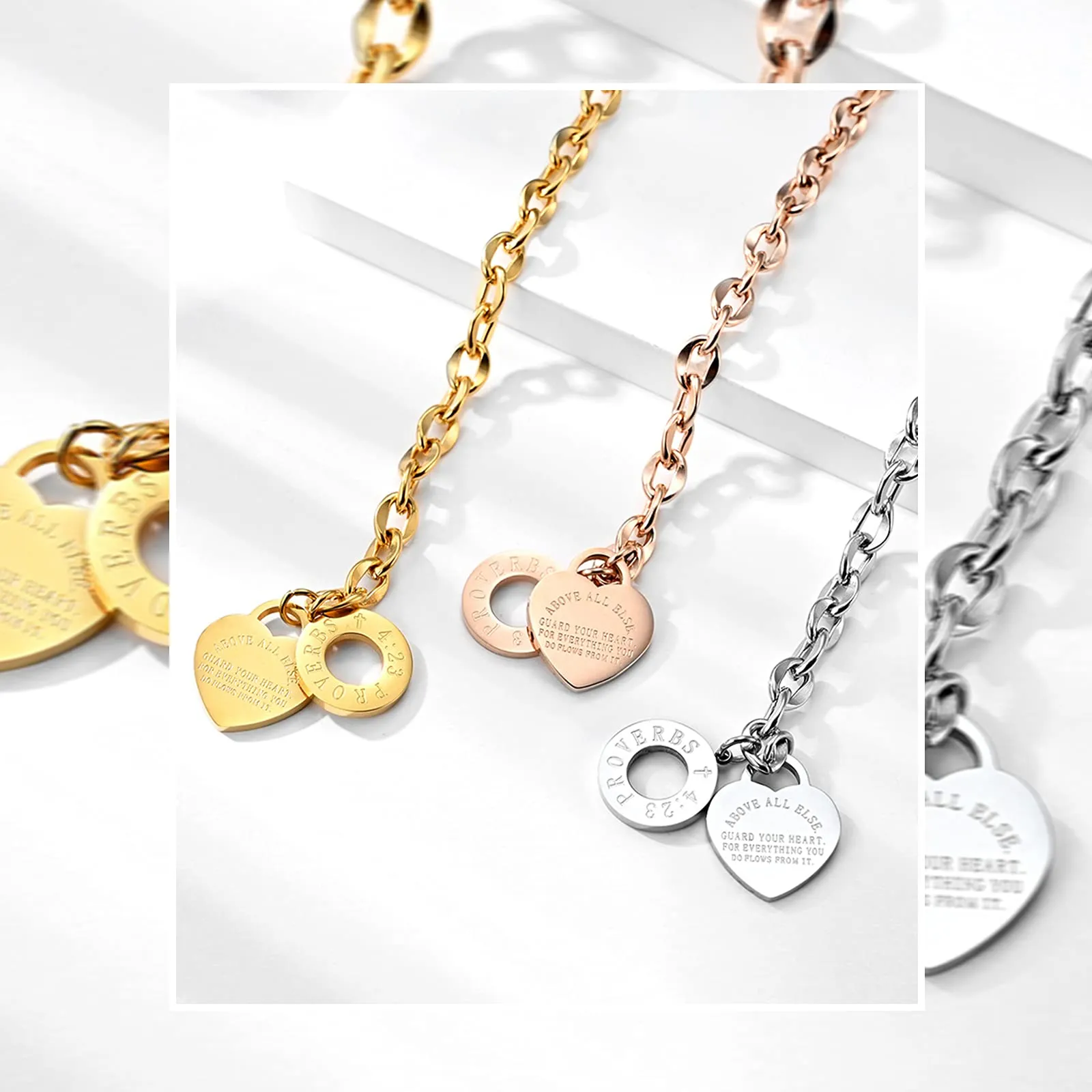 Emibele Braccialetto da Donna in Acciaio Inossidabile con Ciondolo a Cuore - Oro - immagine 6