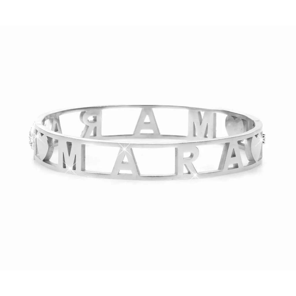Flowers Bracciale Rigido in Acciaio con Nome Mara e Zirconi - immagine 2
