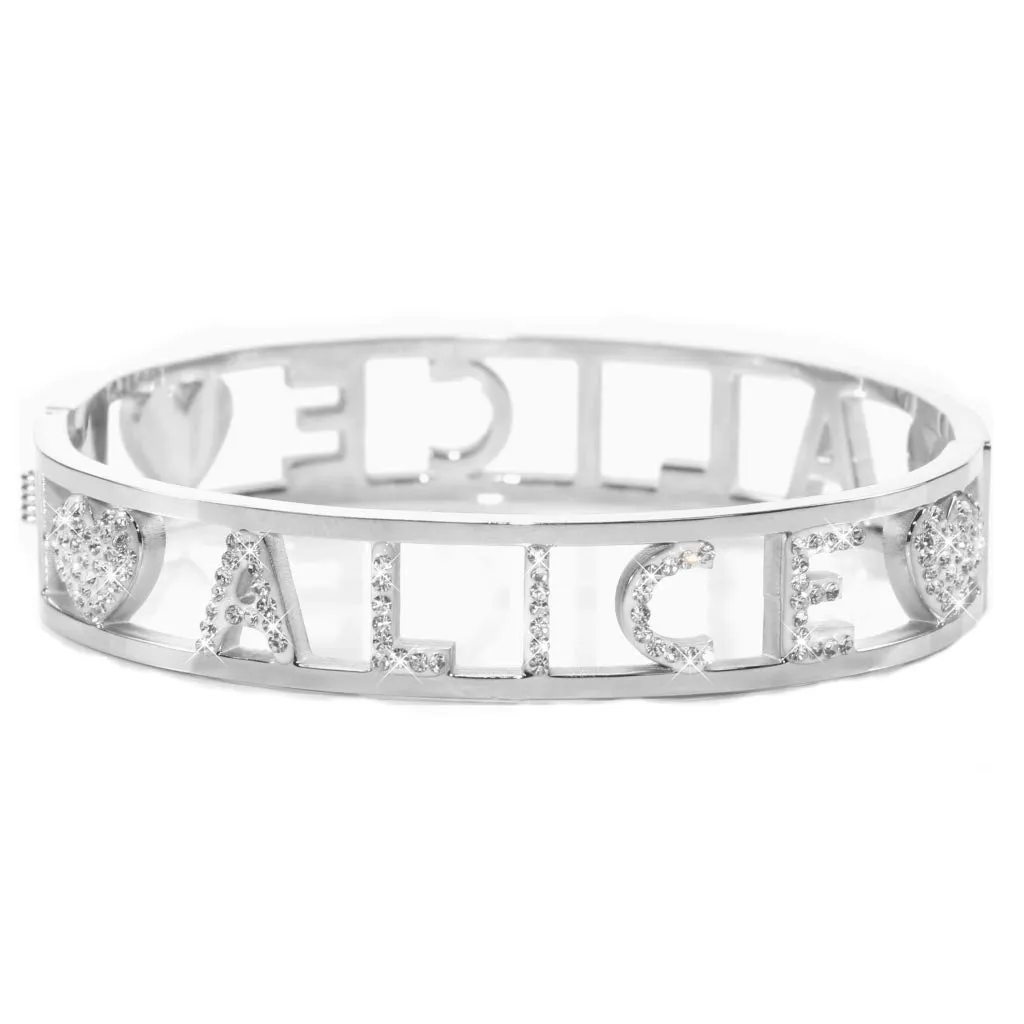 Flowers Bracciale Rigido in Acciaio con Nome Alice e Zirconi, Chiusura a Molla - immagine 1