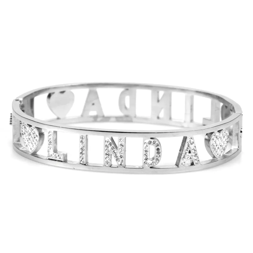 Flowers Bracciale Rigido in Acciaio con Nome Linda e Zirconi - immagine 1