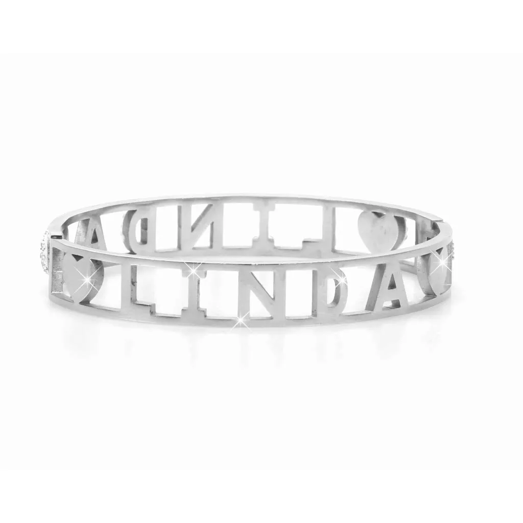 Flowers Bracciale Rigido in Acciaio con Nome Linda e Zirconi - immagine 2