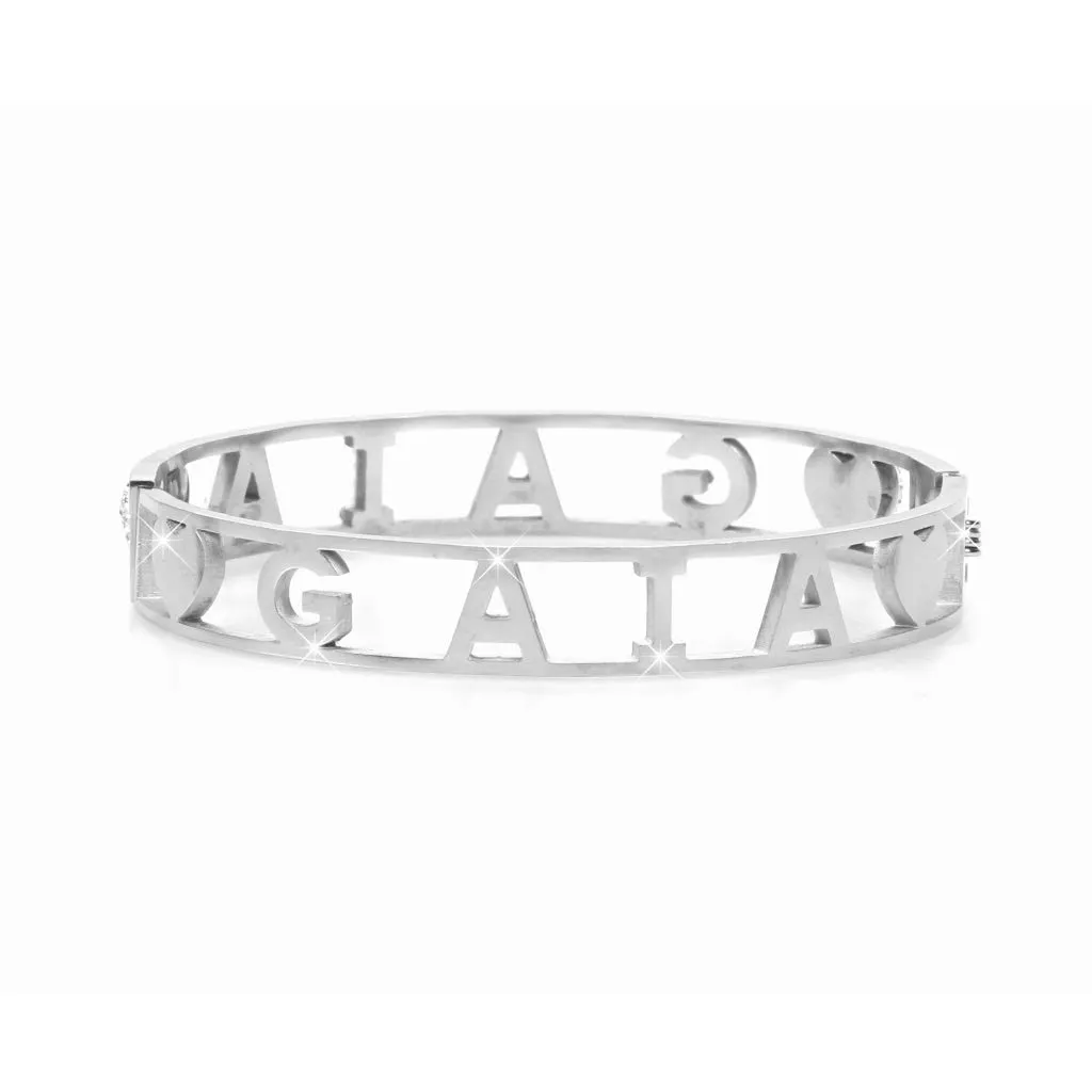 Flowers Bracciale Rigido in Acciaio con Nome Gaia e Zirconcini - immagine 2