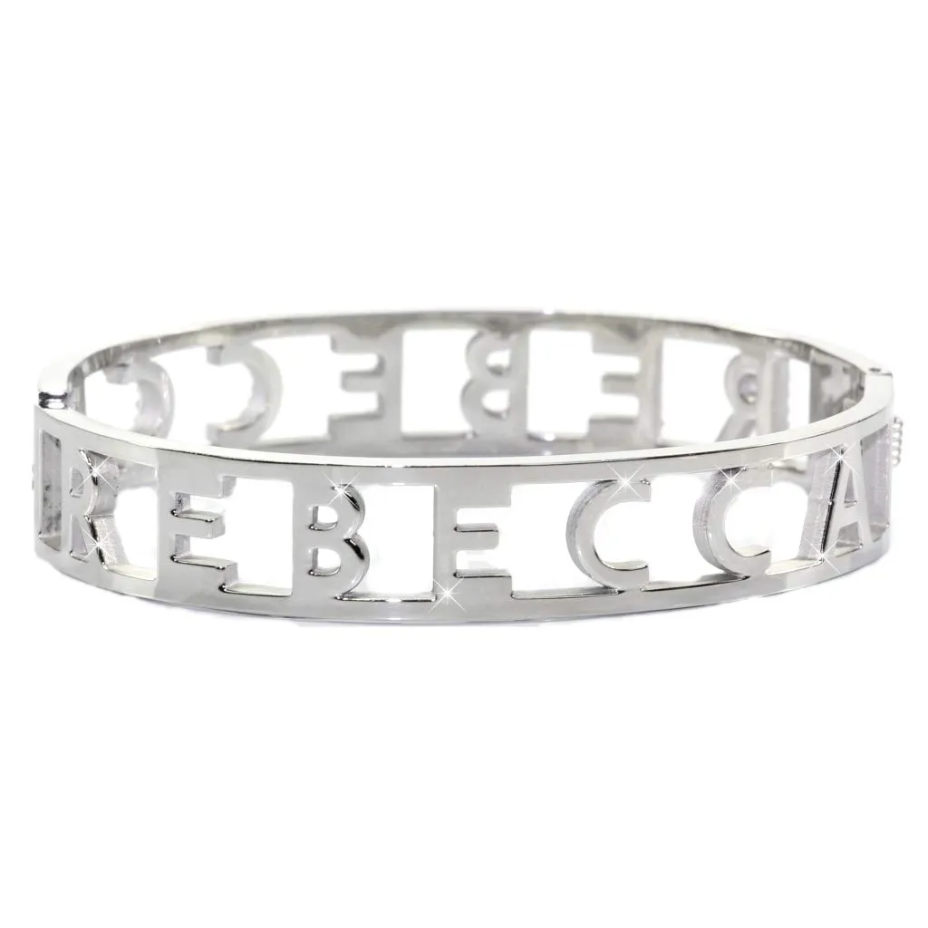 Flowers Bracciale Rigido in Acciaio con Nome Rebecca e Zirconcini, Chiusura a Molla - immagine 2