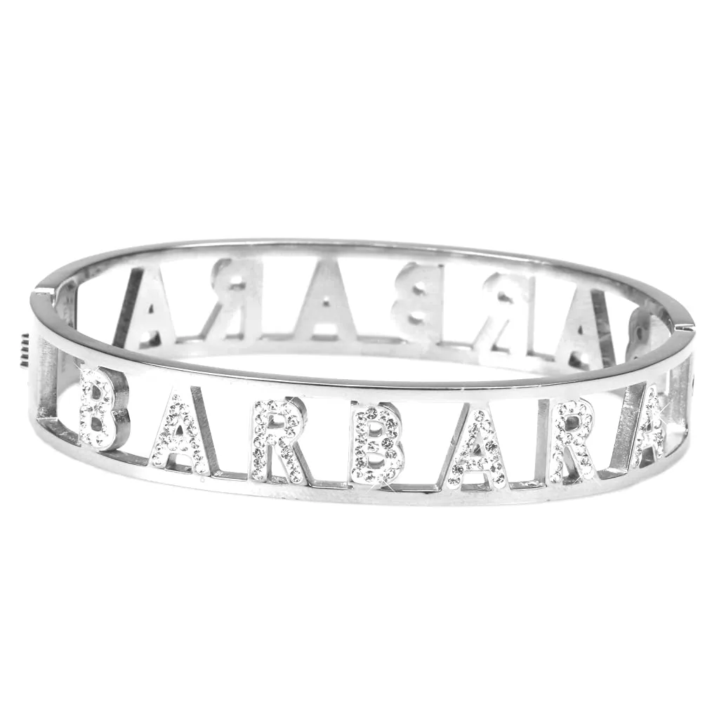 Flowers Bracciale Rigido in Acciaio con Nome e Zirconi Barbara 2 - immagine 1