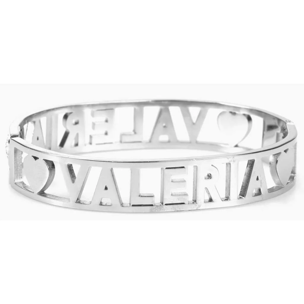 Flowers Bracciale Rigido in Acciaio con Nome e Zirconi per Donna - Valeria - immagine 2