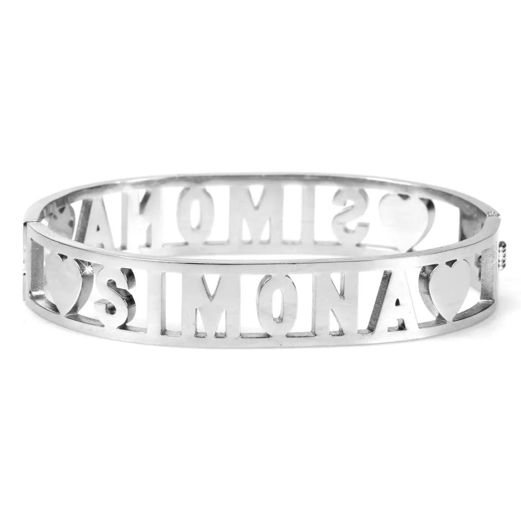 Flowers Bracciale Rigido in Acciaio con Nome Simona e Zirconi, Chiusura a Molla - immagine 2