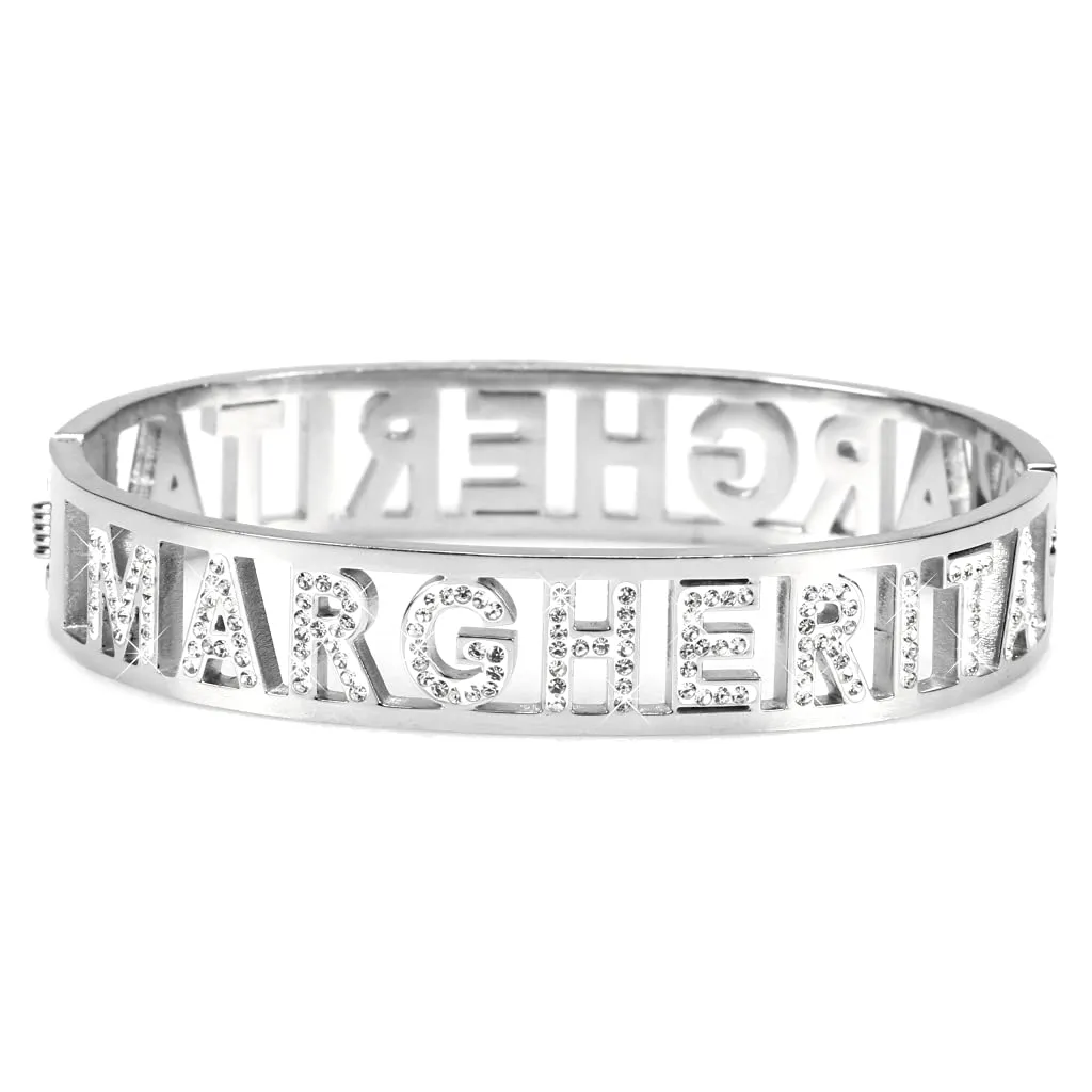 Flowers Bracciale Rigido Acciaio con Nome e Zirconi Margherita - immagine 1